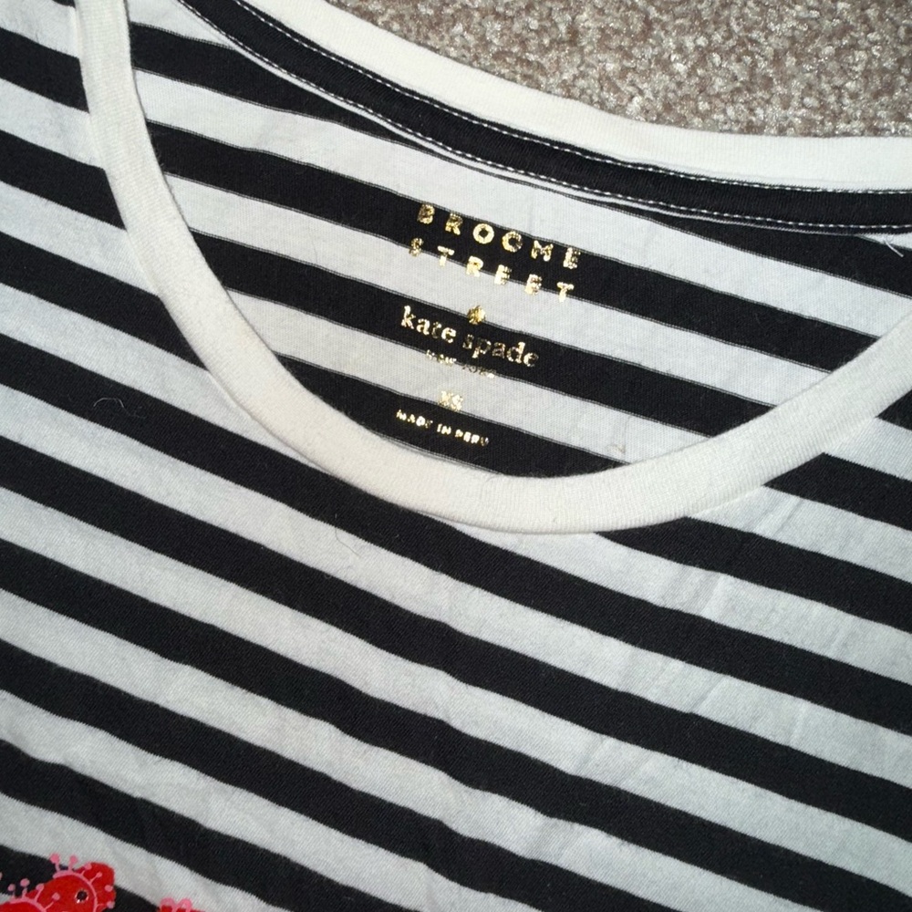 Kate Spade New York Broome Street Black White Stripe Extra Spicy Tassel Top XS - Picture 3 of 3